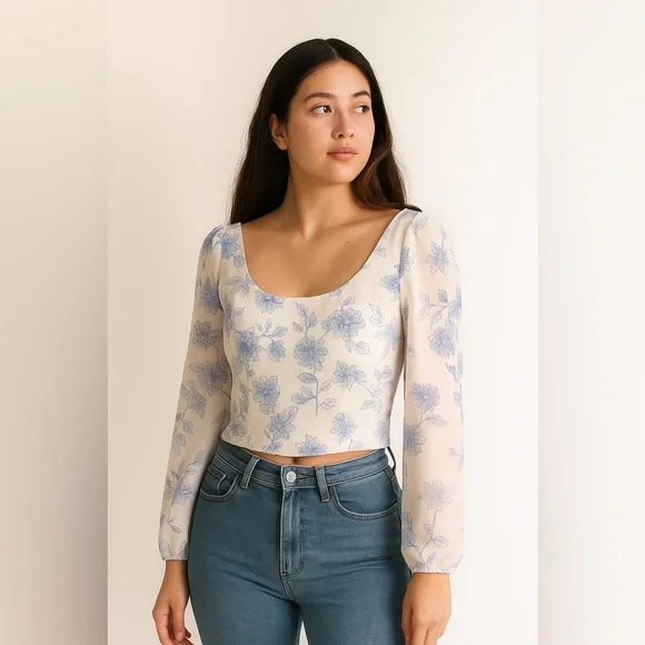 🔥 Closet Sale! House of Harlow 1960 Blue Floral Blouse - Picture 1 of 8